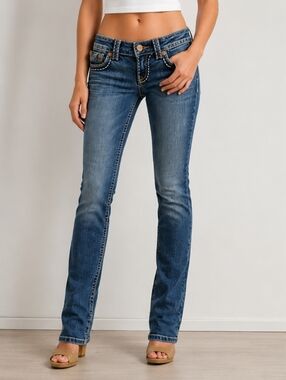 Miss Me Irene Skinny Jeans 26 Blue Thick Stitch Flap Pocket Y2K